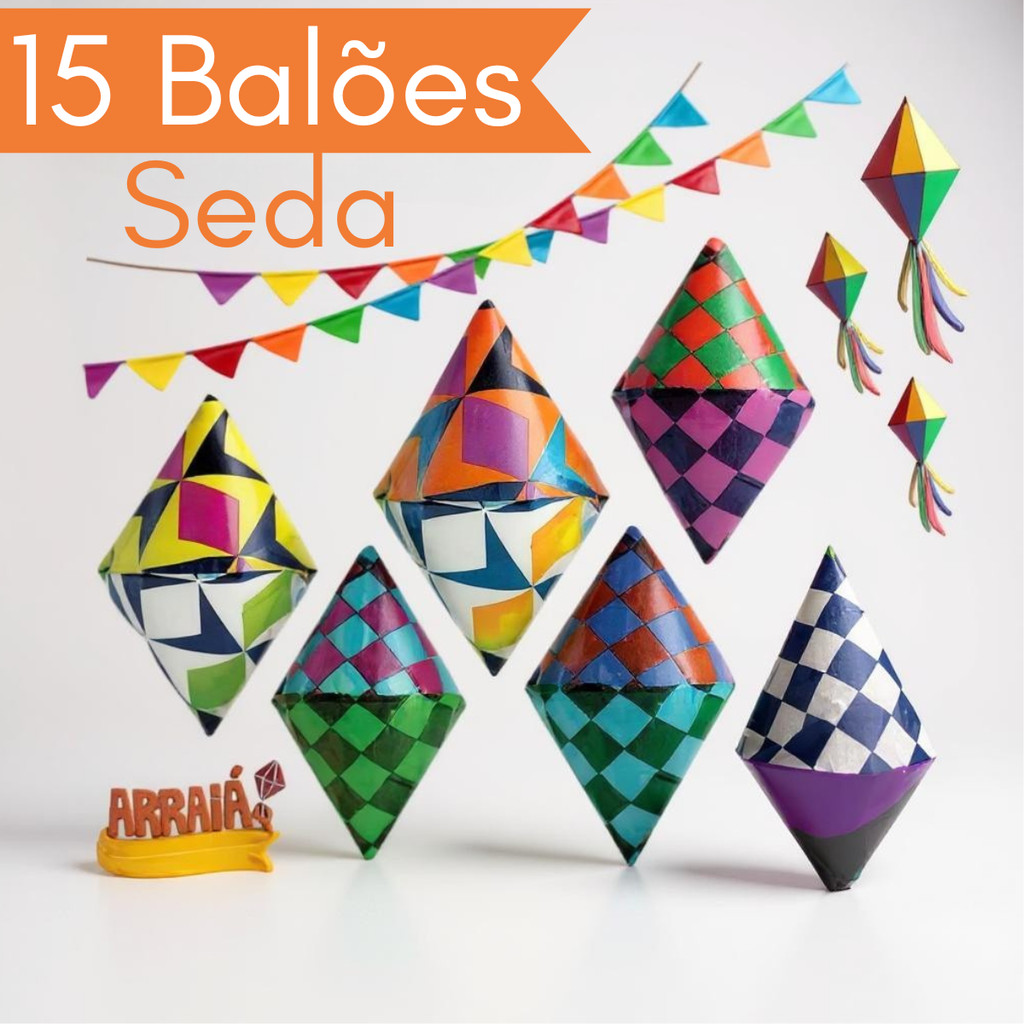 Kit 15 Balões Papel Colorido Seda Festa Junina Enfeites Decoração Decorativo Quermesse Eventos
