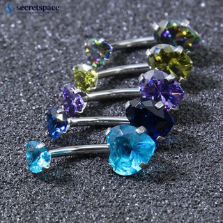 SECRETSPACE 1Pc Duplo Em Forma De Coração Cristal Zircão Umbigo Barriga Anel Barra Aço Strass Corpo Piercing Jóias C6H4
