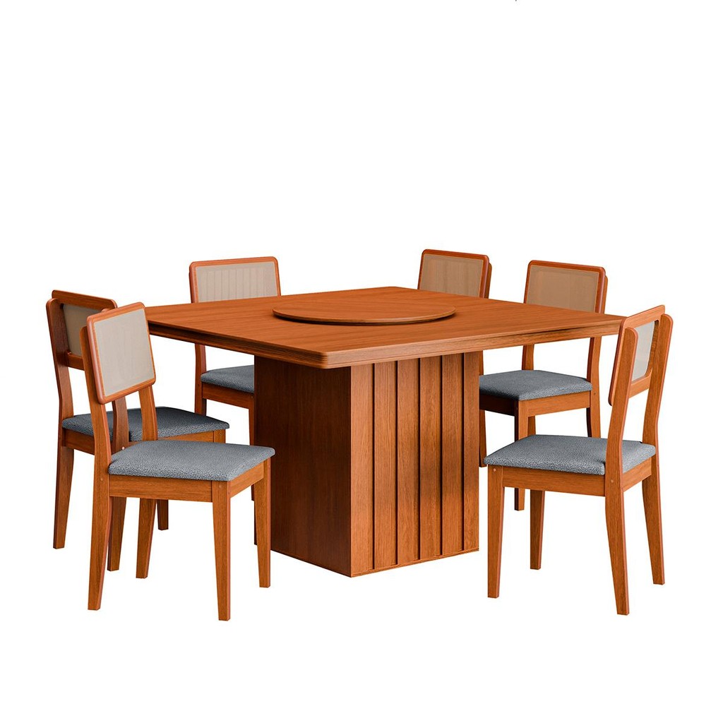 Kit Mesa de Jantar Santiago 136 Prato Giratorio e 6 Cadeiras em Oferta na Shopee