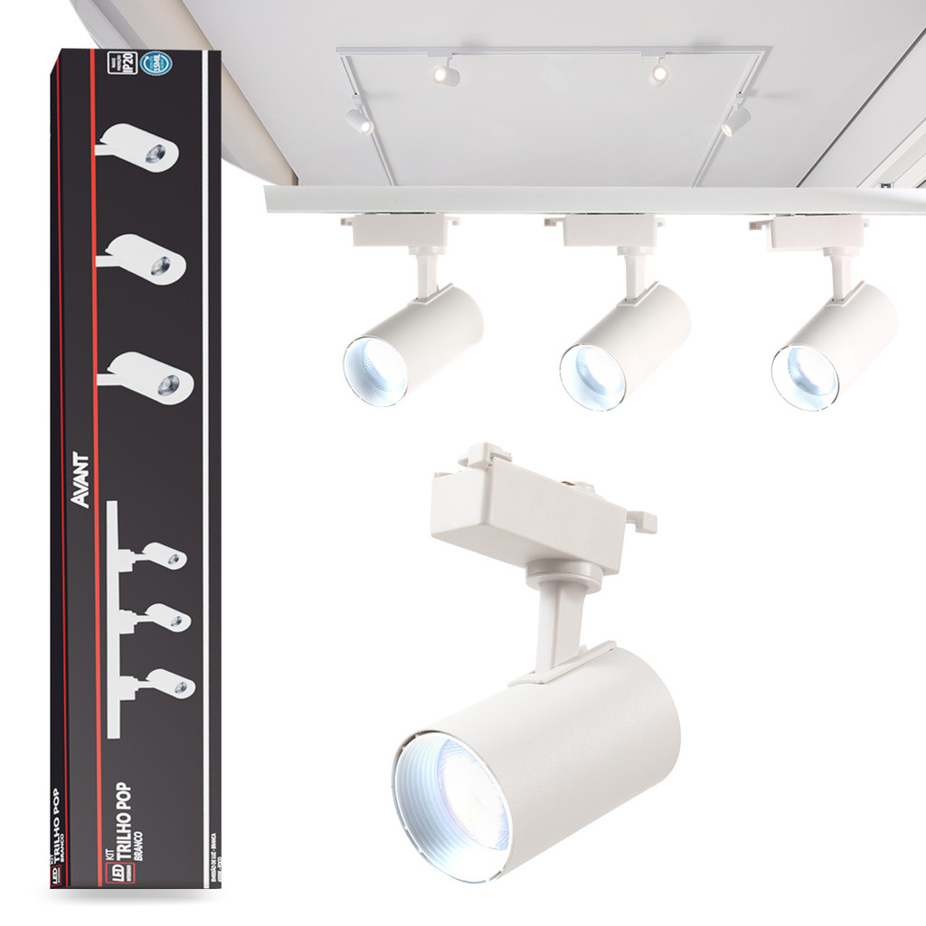 Kit trilho Eletrificado 3 Spot Led + 1 Metro de Trilho Pop 15w 6500k Branco Frio 110v/220v Branco Cod: 251931397 Avant - Home & Living
