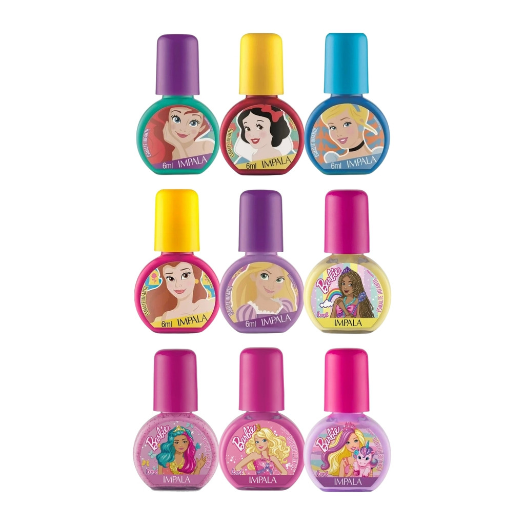 Kit Esmalte Impala Infantil Coleção Barbie Princesas Disney