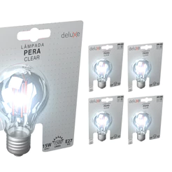Kit 5 Lampada Led Pera Filamento Clear 15W 6500K E27 Deluxe