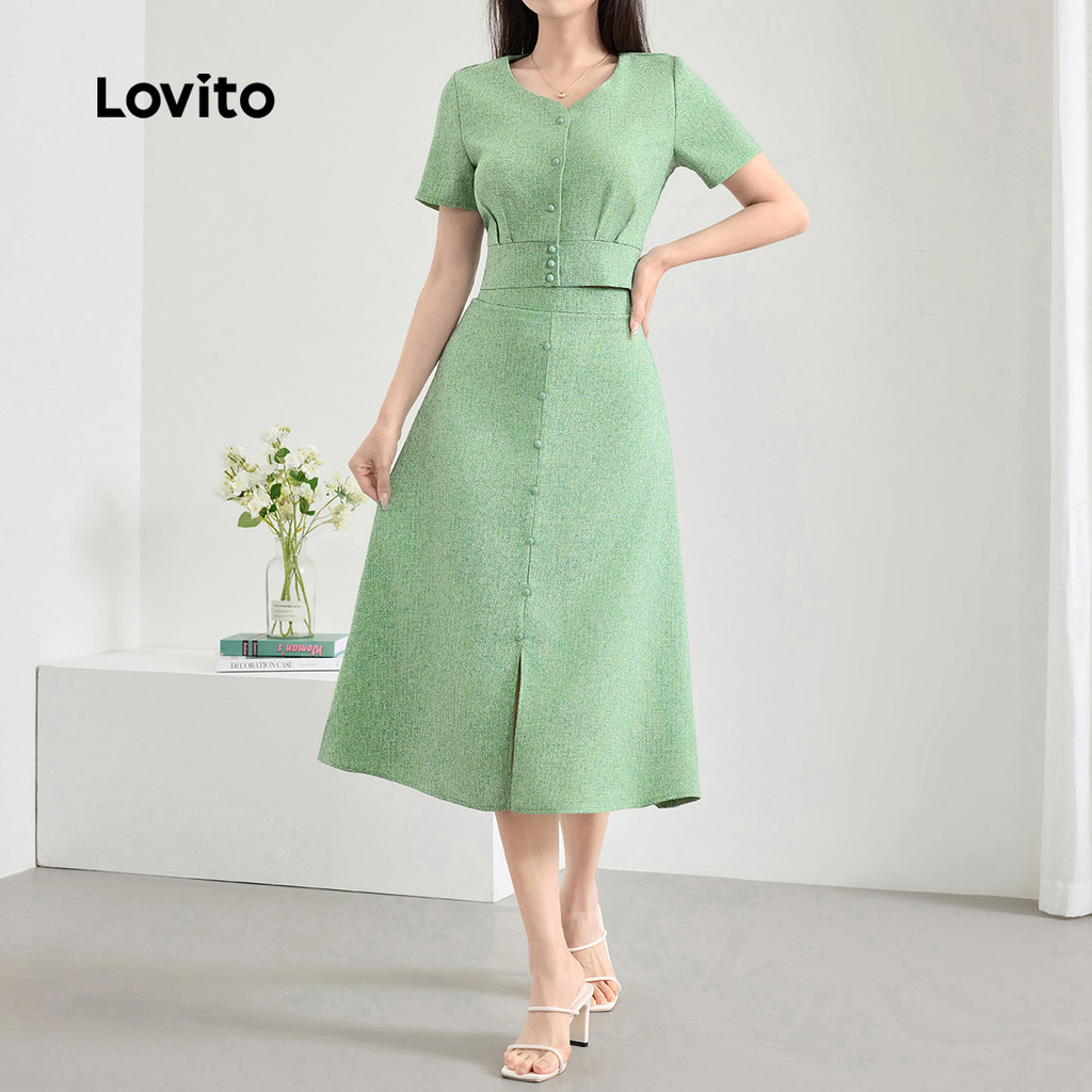 Lovito Tops Ou Calças Elegantes Com Botões Plissados, Tops Ou Calças De Verão/Primavera Para Mulheres L121MD587 - Women Clothes