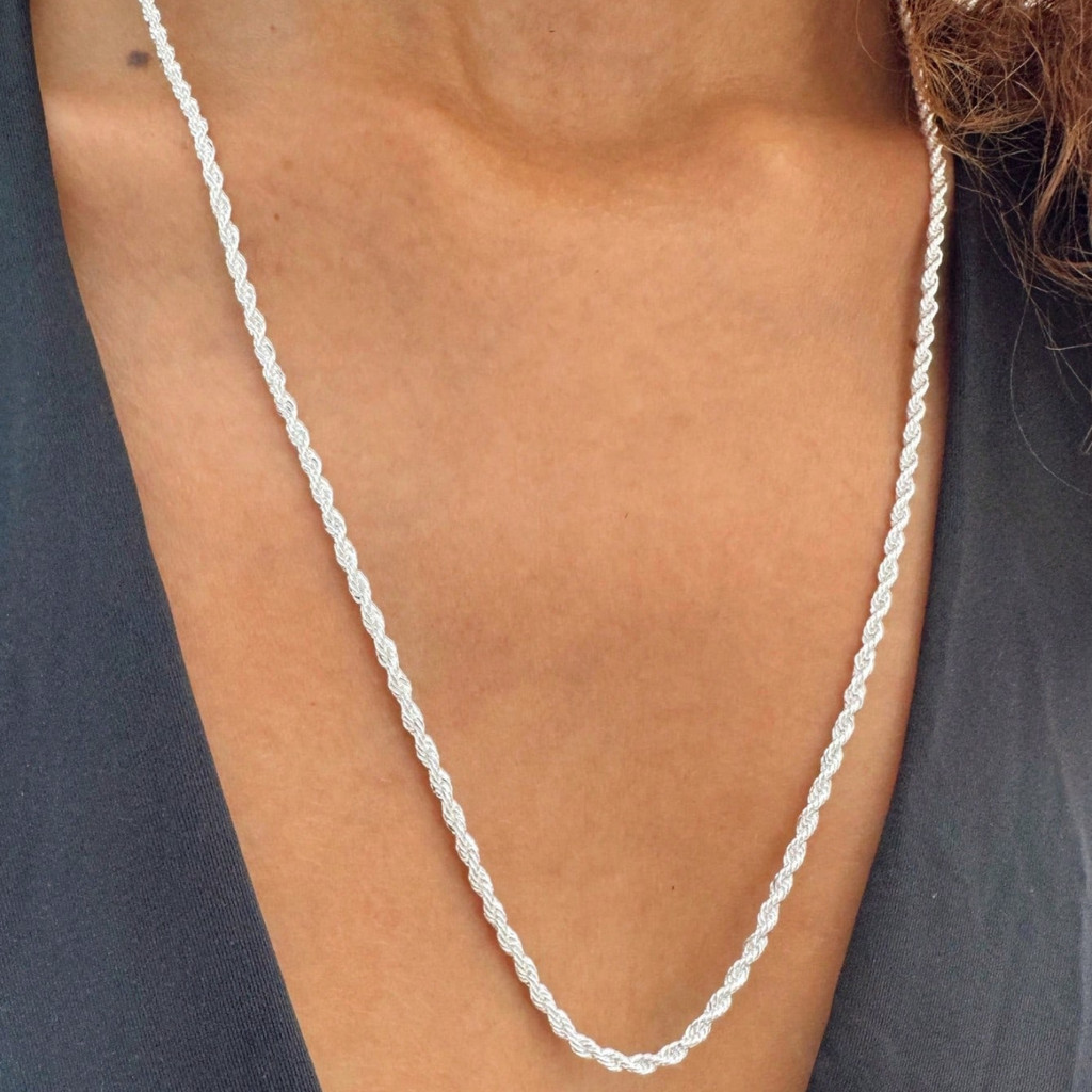 Colar cordão baiano longo folheado em prata 925 – Joia minimalista Muk Joias