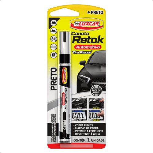 Caneta Pintura Reparadora Tira Riscos Carro Moto - Preto