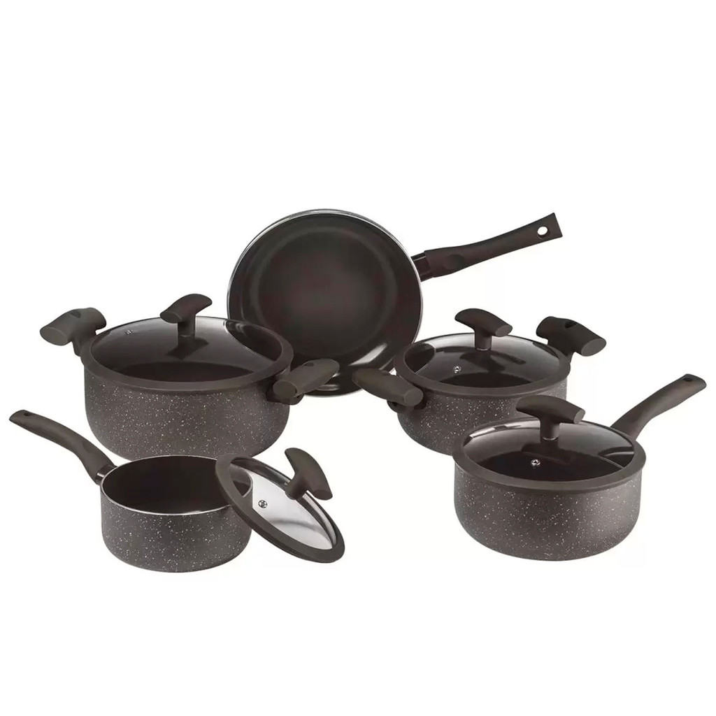 Jogo Panelas Alumínio Revestimento Cerâmico Solft Touch 5 Peças Marrom Hércules em Oferta na Shopee