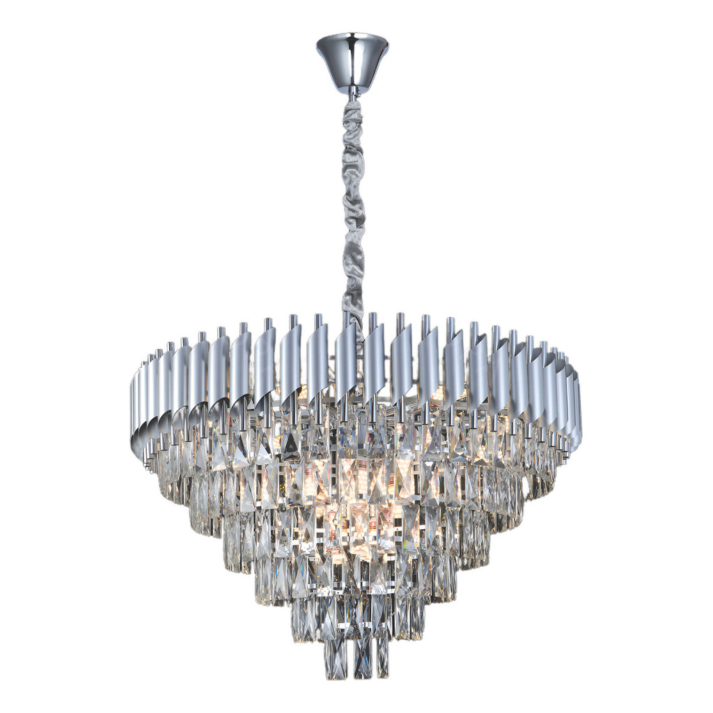Lustre Pendente De Cristal Cromado 50 cm Redondo