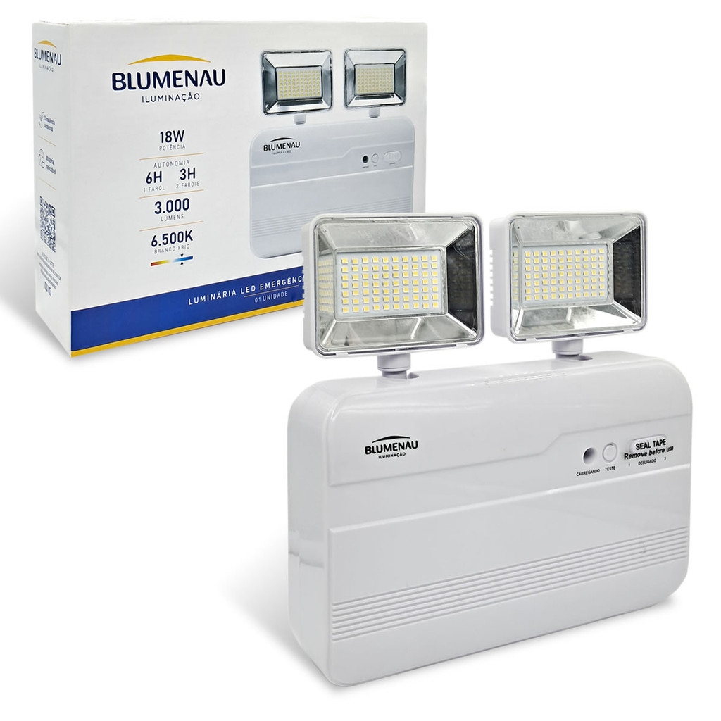 Luminária Bloco Autonômo Emergência 18w 3000 lumens Luz Branca Fria 6500k Bivolt