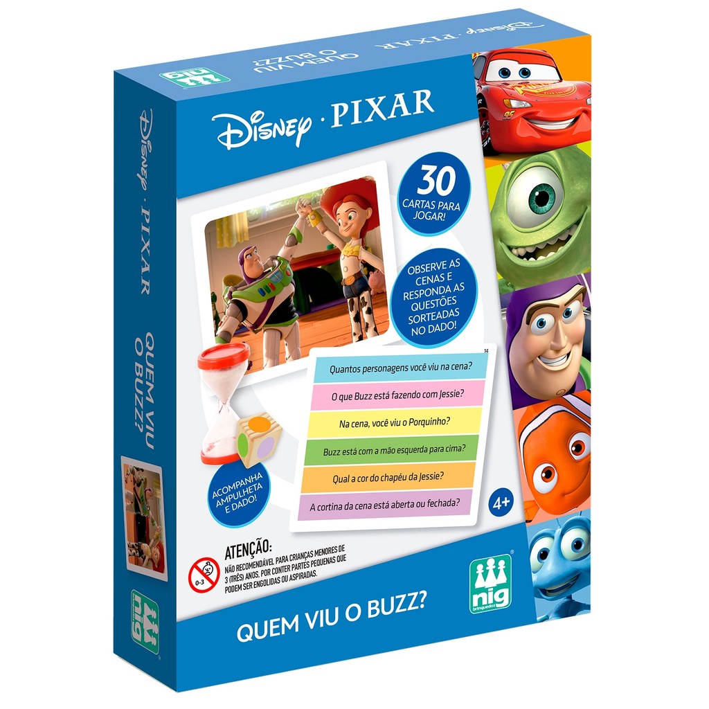 Jogo Pedagógico Quem Viu O Buzz? Disney Pixar Com 30 Cartas E Acessórios Divertidos - Nig