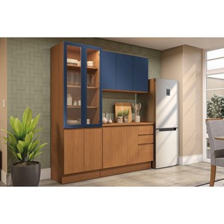 Cozinha Completa Ciela 4 Peças (1Aéreo+1Balcão+1Cristaleira+1Complemento) C4P166 Canela/Azul Profundo - Kappesberg em Oferta na Shopee