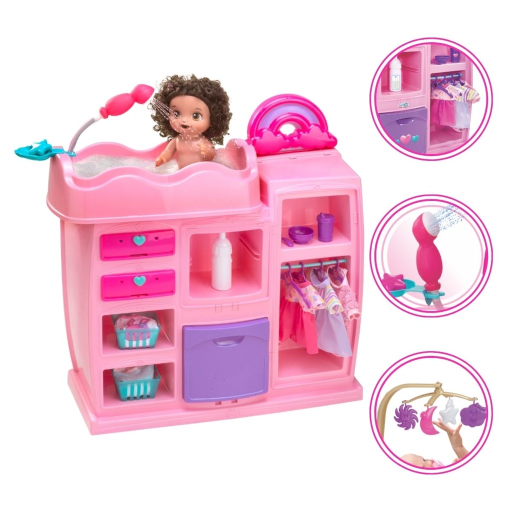 Quarto Encantado Infantil 2 em 1 Menina com Banheira Duchinha e Móbile Magic Toys - Mom & Baby