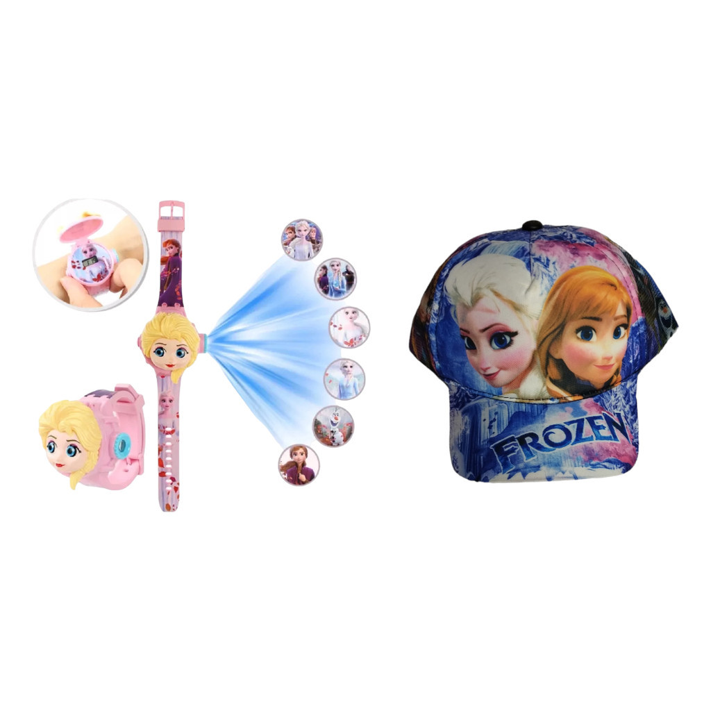 Relógio Projetor 6 Imagens Frozen + Boné Presente Criança 