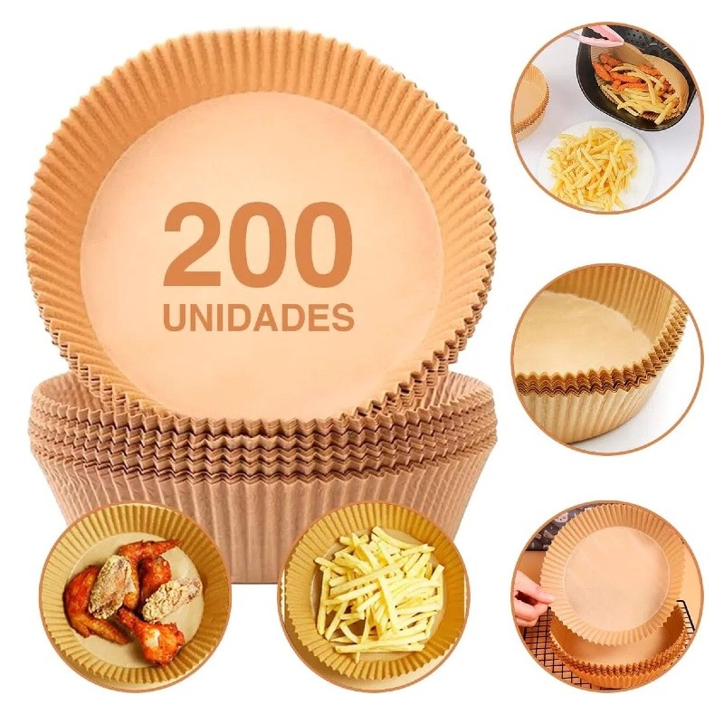 Imagem Forma De airfryer Papel Descartável Redondo Antiaderente Para Cozimento Papel 100,200,400 Unidades