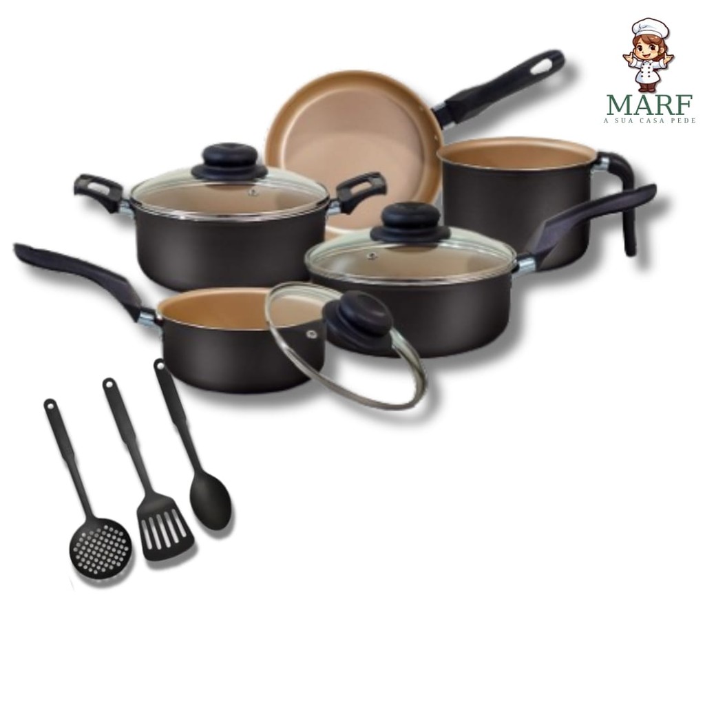 Imagem Jogo de Panelas 8 Peças Antiaderente Premium Teflon 5 Camadas com Tampa de Vidro – MARF