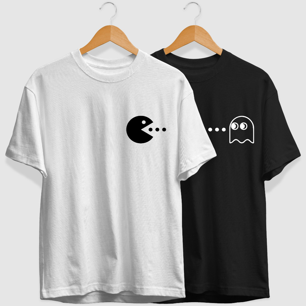 Kit Conjunto com 2 Camisetas de Casal - Dia dos Namorados - Pac Man Fantasminha Come Come top