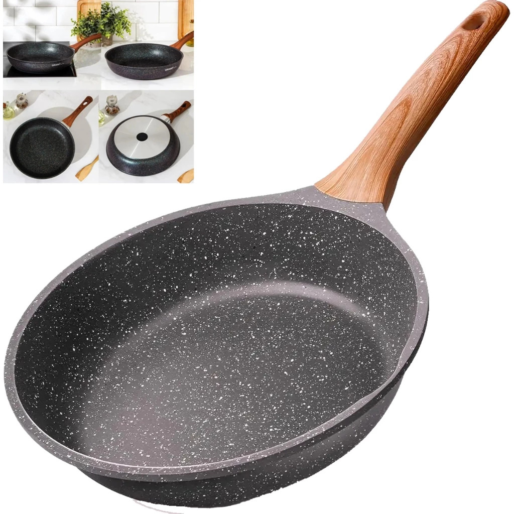 Frigideira Antiaderente de Alumínio Revestimento Cerâmico Funda Cabo Madeira Não Gruda  28cm 26cm 24cm