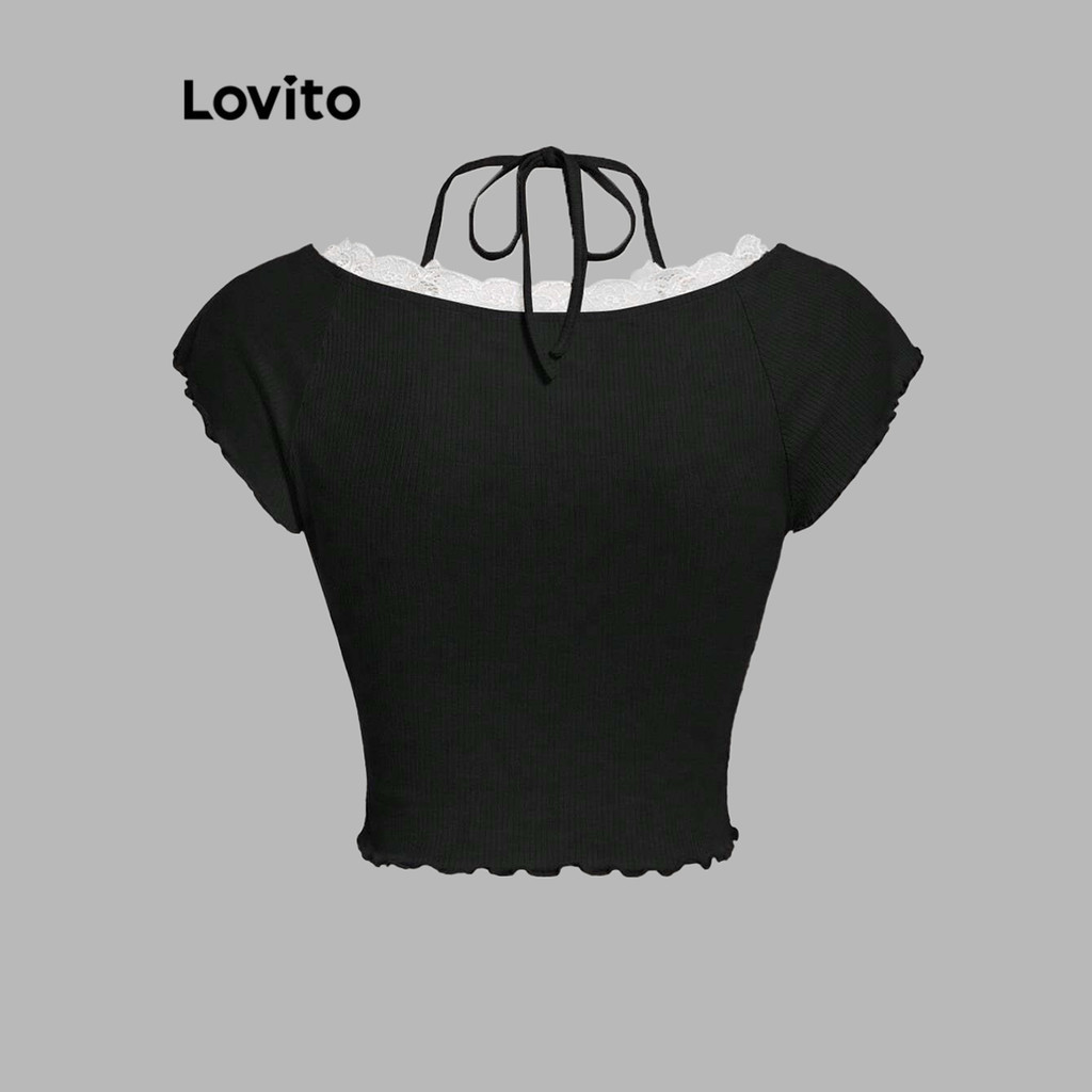 (Trendy) Lovito Camiseta Casual Com Laço Liso E Laço Para Mulheres L104ED674 - Women Clothes