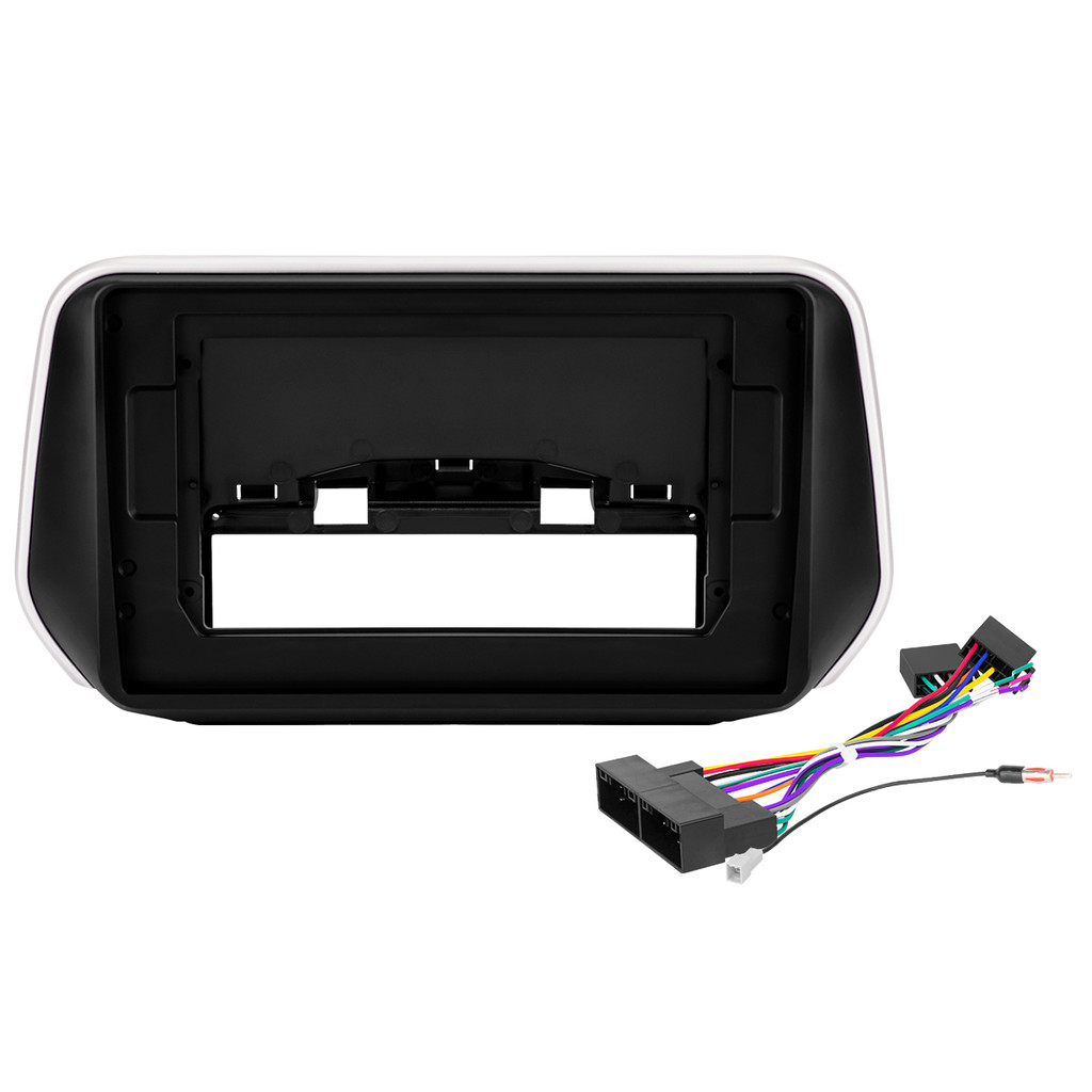 Kit Moldura Painel 10 Pol Santa Fé 2018 2019 2020 2021 2022 2 Din Preto Chicote Som Plug Antena