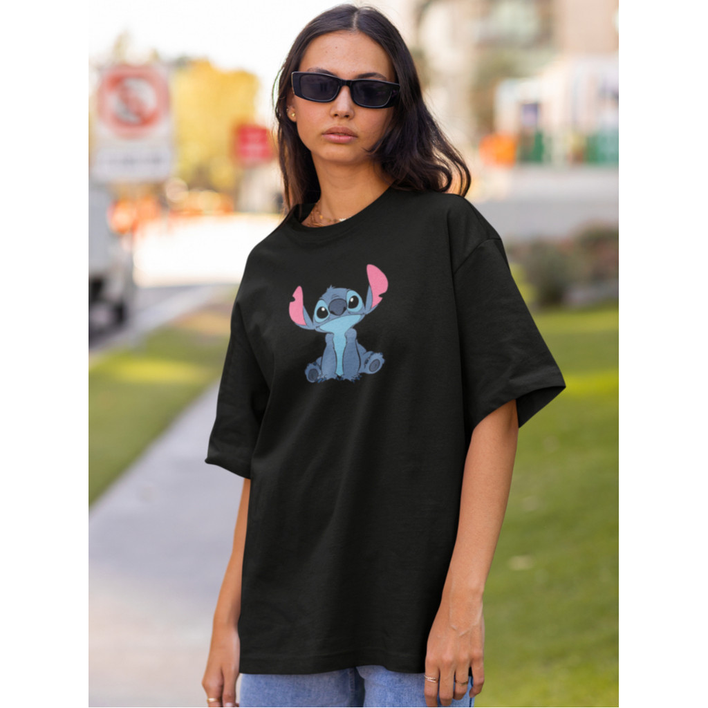 Camiseta Feminina Stitch Estampada Larga T-Shirt Oversized Fofa Tumblr Academia Confortável
