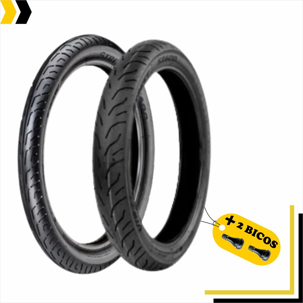 Par de Pneus Para Moto Vipal ST600 100/90-18 Traseiro e 80/100-18 Dianteiro Sem Câmara + 2 Válvulas TR-412 de Brinde