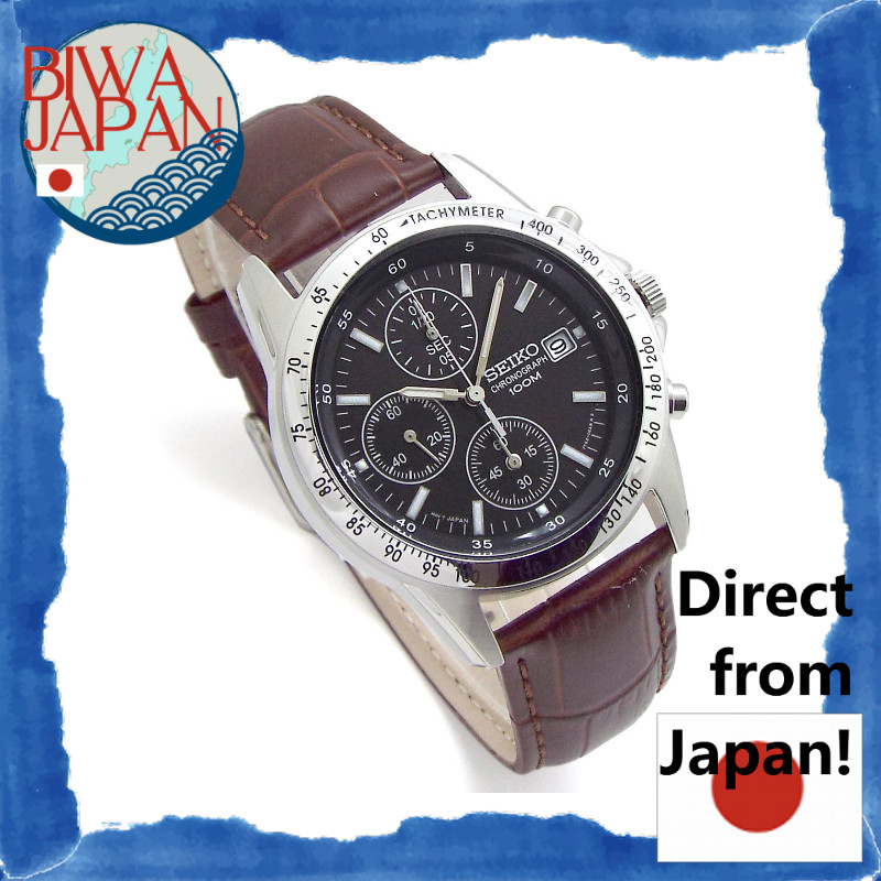 【Direto do Japão】SEIKO Cronógrafo Relógio de Pulso Conjunto de Pulseira de Couro Preto e Marrom Escuro SND367P1-DB