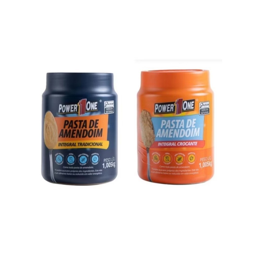 KIT 2 Pastas de amendoim Power One 1KG Integral e Crocante