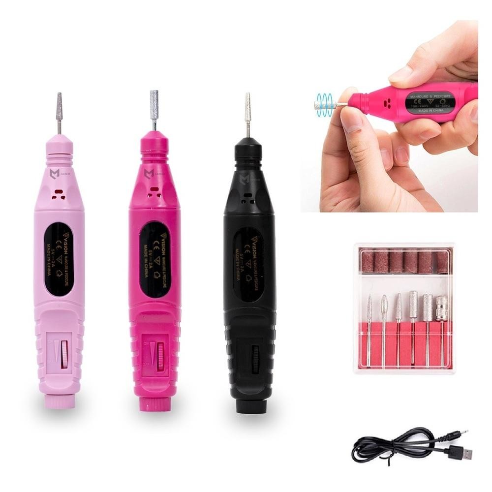 LIXADEIRA DE UNHA ELETRICA LIXA NAIL DESIGN UNHA DE GEL FIBRA DE VIDRO  KIT PROFISSIONAL 6 BROCAS BIVOLT