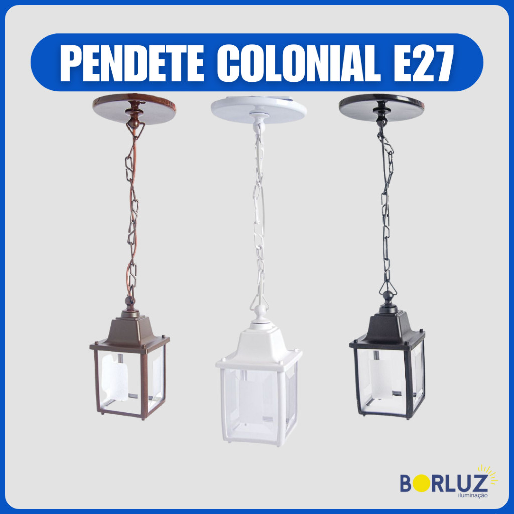 Luminária Pendente Colonial Lustre Clássico Bivolt Teto Quadrado Área Externa e Interna 110v 220v