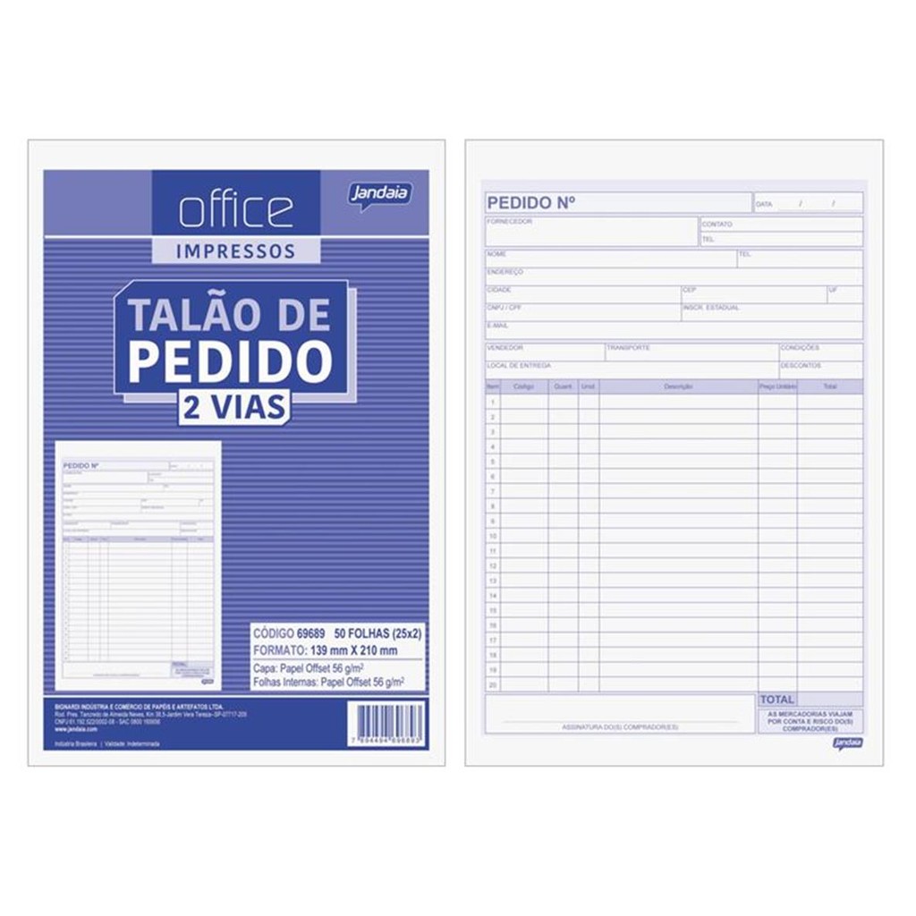 Talão de Pedido 2 Vias 50 Folhas 139x210mm - Pacote com 20 em Oferta na Shopee