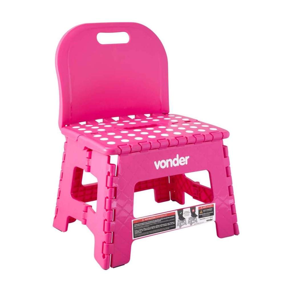 Banqueta Plástica Dobrável Rosa Altura 220mm com Encosto Vonder - 3540220004 em Oferta na Shopee