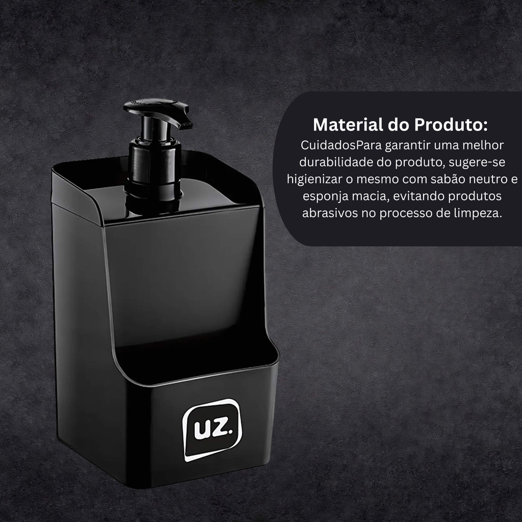 Detalhes do Dispenser Slim Preto de Plástico 500ml UZ Utilidades - UZ445-PR