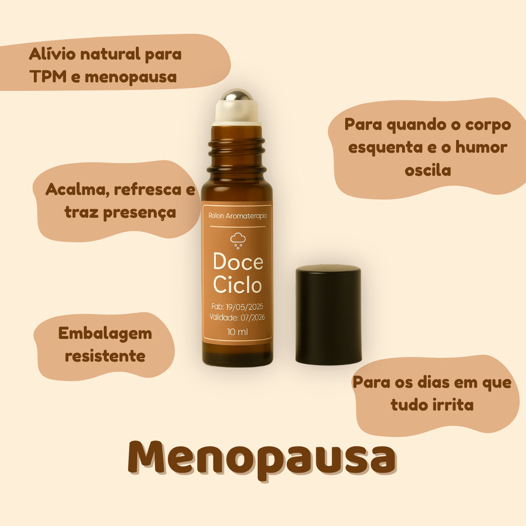 Blend Aromaterapia Alívio Menopausa TPM Irritação Doce Ciclo Rollon Óleos essenciais Lavanda