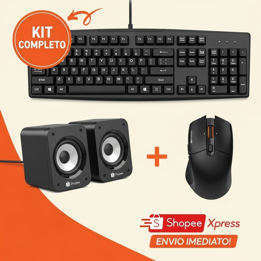 Kit Teclado + Mouse + Caixa De Som Para Computador Notebook Qualidade Resistencia
