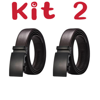 Kit 2 Cintos Masculinos Automático Couro Ajustável Fivela Preta Social Casual