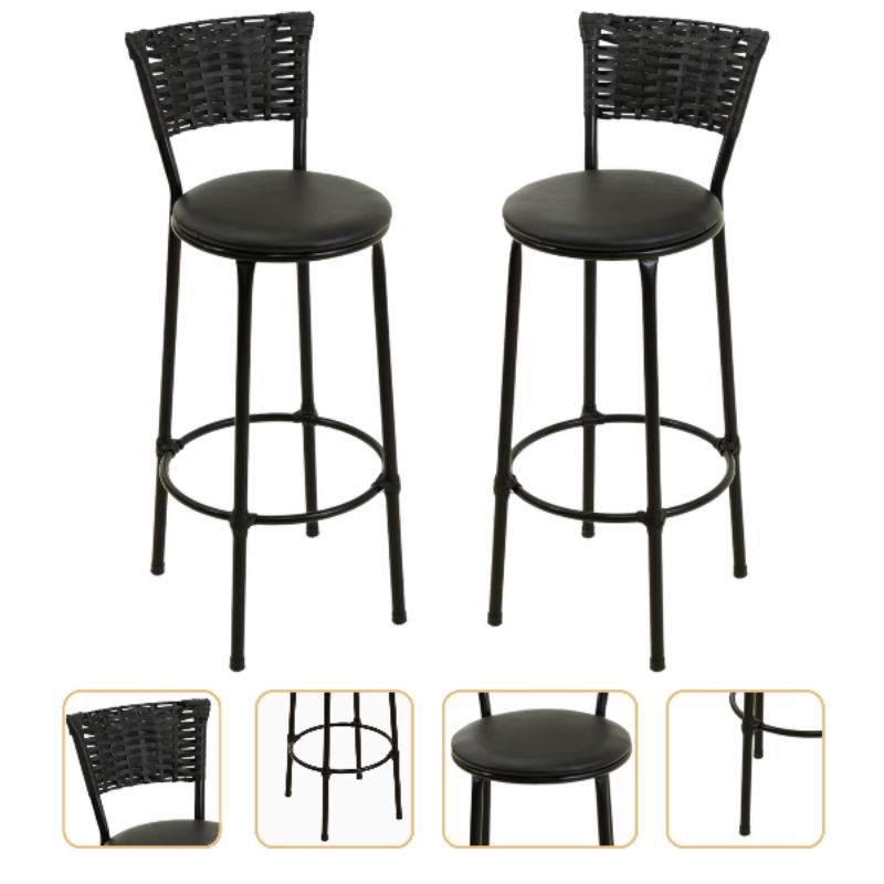 KIT 2 banquetas Média 60 cm Ate Assento Junco PRETO cozinha bancada balcão bares área gourmet Fortmix (1 KIT POR COMPRA)