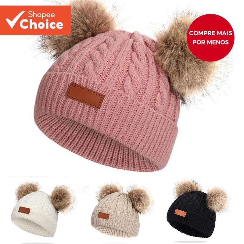 Chapéu De Bebê Furball Fofo De Outono Inverno Feijão De