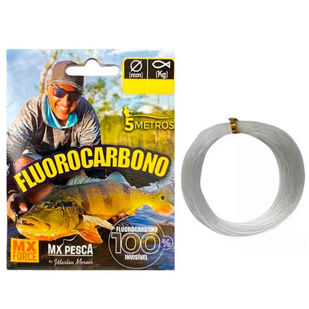 Linha Leader 100% Fluorcarbon Cartela 5M Uderlan Moraes MX Pesca Leader Fluorcarbono