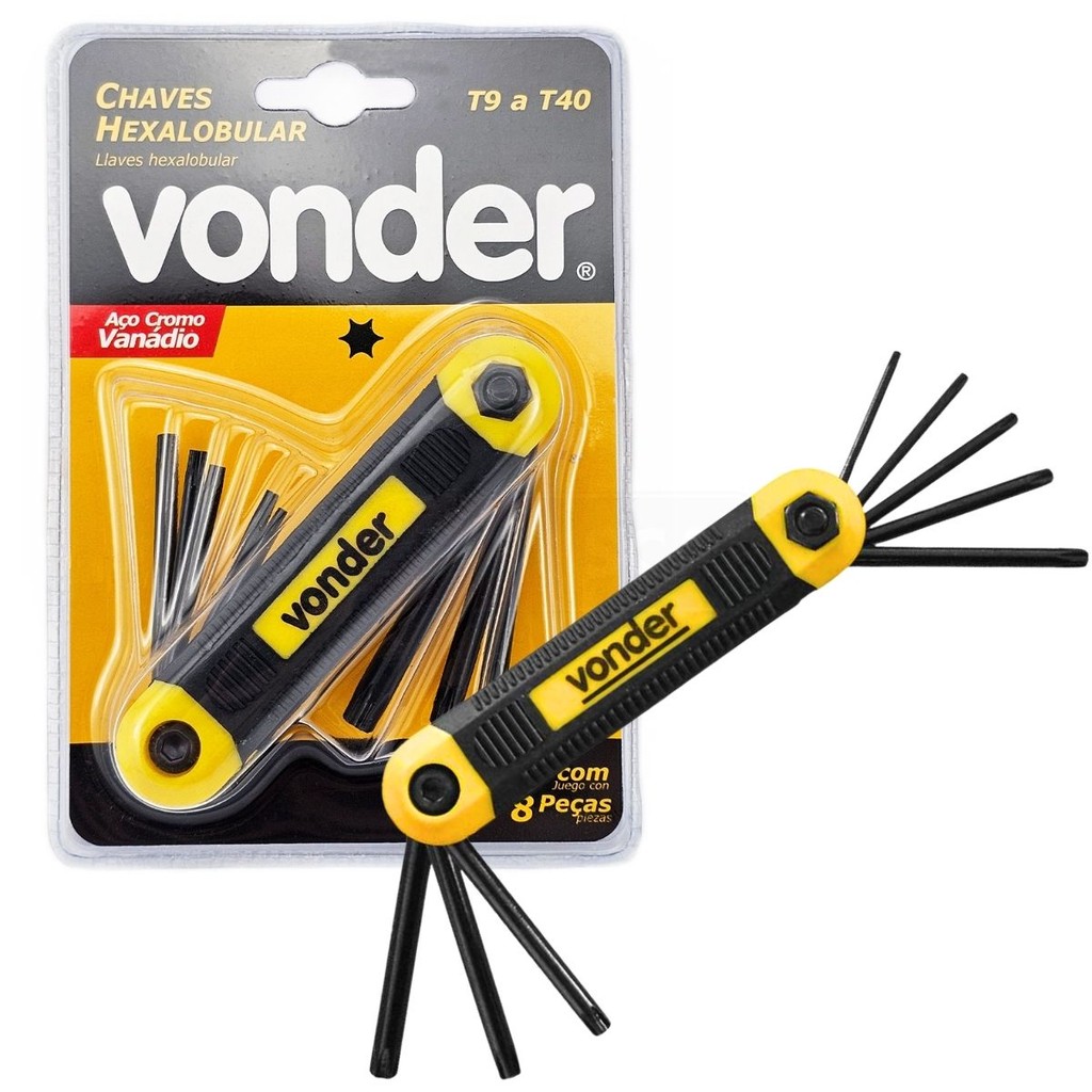 Jogo de Chaves Torx Multitool com 8 Chaves para Bicicletarias, Oficinas Mecânicas - Vonder