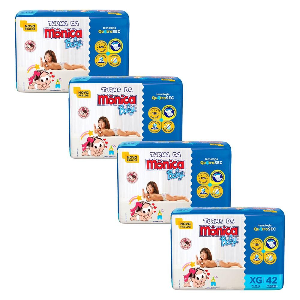 Kit 4 Fraldas Turma da Mônica Baby Mega XG com 42un cada em Oferta na Shopee