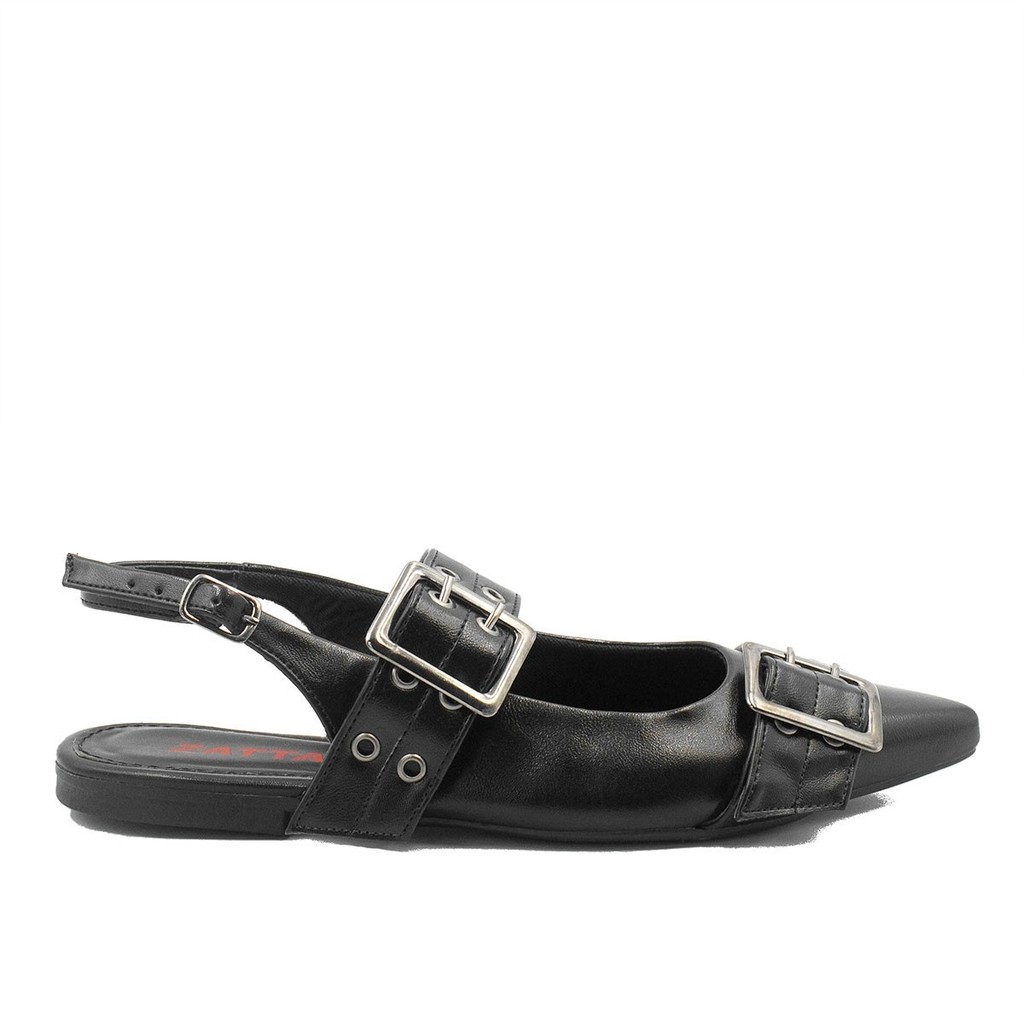 Sapatilha Slingback Fivelas Maitê Preto - Women Shoes