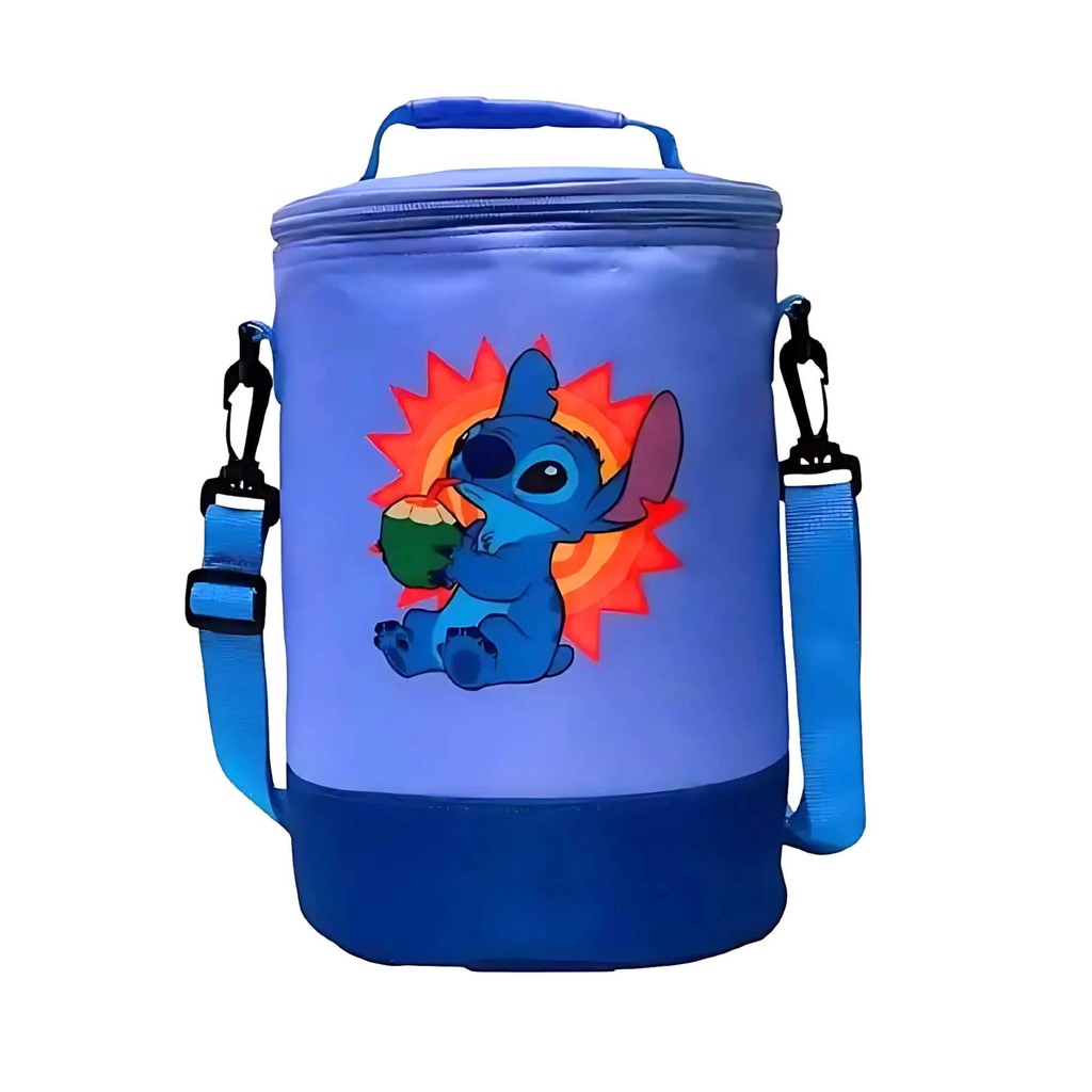 Bolsa Térmica Cilíndrica Stitch 9 Litros Zona Criativa Cooler para Alimentos e Bebidas Disney