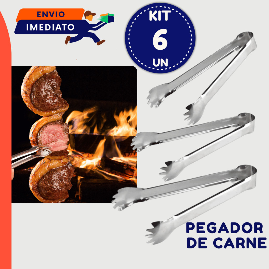 KIT 2 3 ou 6 Pegador de Carne Drinks BarMan Petisco Pinça Aço Inox Multiuso Cozinha Restaurante Confeitaria Churrascaria