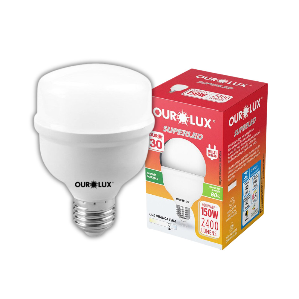 Lâmpada Led Bulbo 30w 6500k Econômica Forte Iluminação Luz Potente Branco Frio Soquete E27 127/220v