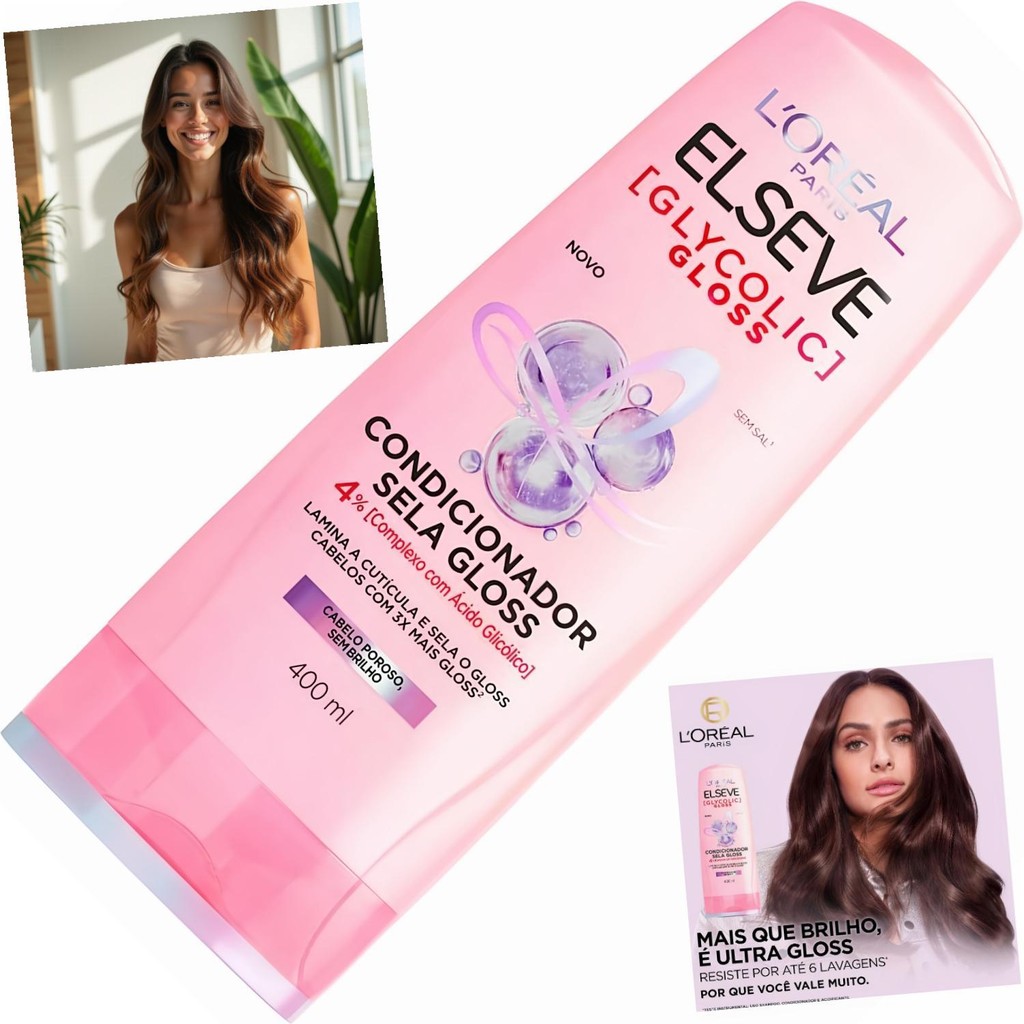 Condicionador Elseve Glycolic Gloss 400ml Sela Fios Preenche Cutículas Brilho Gloss Ácido Glicólico em Oferta na Shopee