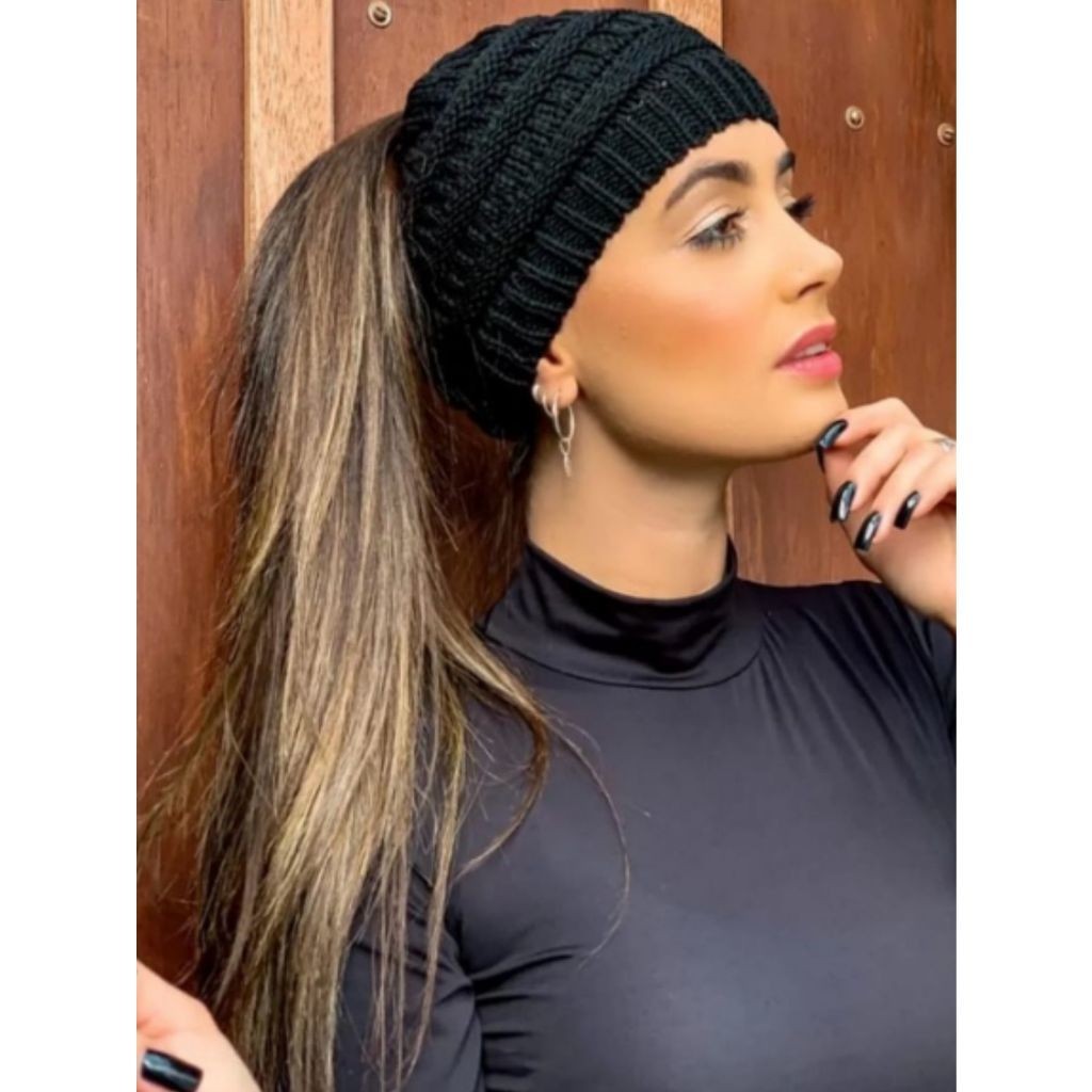 Touca Gorro De Lã Com Furo Para Rabo Cavalo Feminina Quentinha Inverno Frio Estilo em Oferta na Shopee