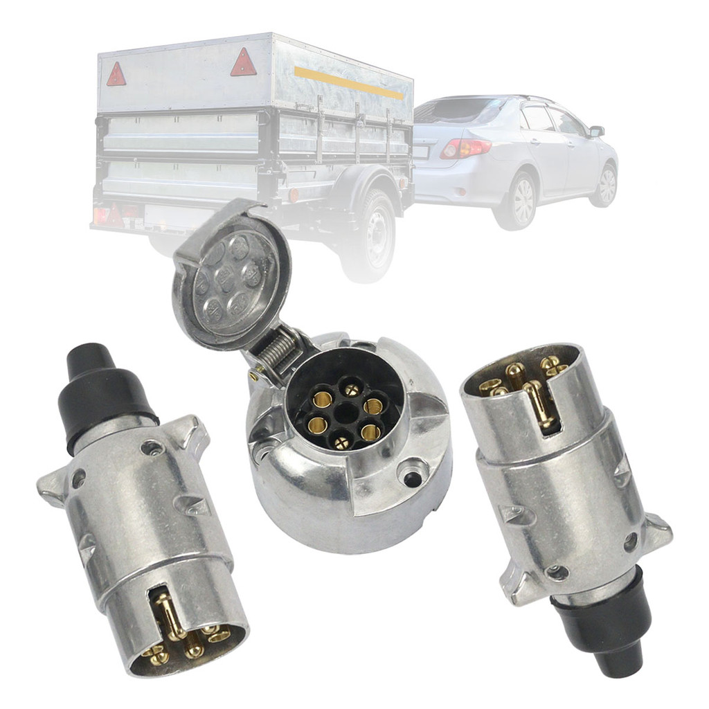 Kit Tomada Engate Reboque 2x Macho + 1x Fêmea 6 Polos Completo Alumínio Cromado Carretinha Carreta em Oferta na Shopee