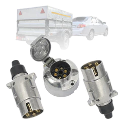 Kit Tomada Engate Reboque 2x Macho + 1x Fêmea 6 Polos Completo Alumínio Cromado Carretinha Carreta