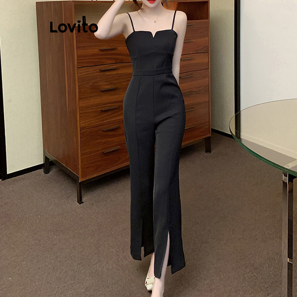 (Trendy) Lovito Macacão Elegante Com Divisão Lisa Para Mulheres L80ED349 (Multicolorido) - Women Clothes