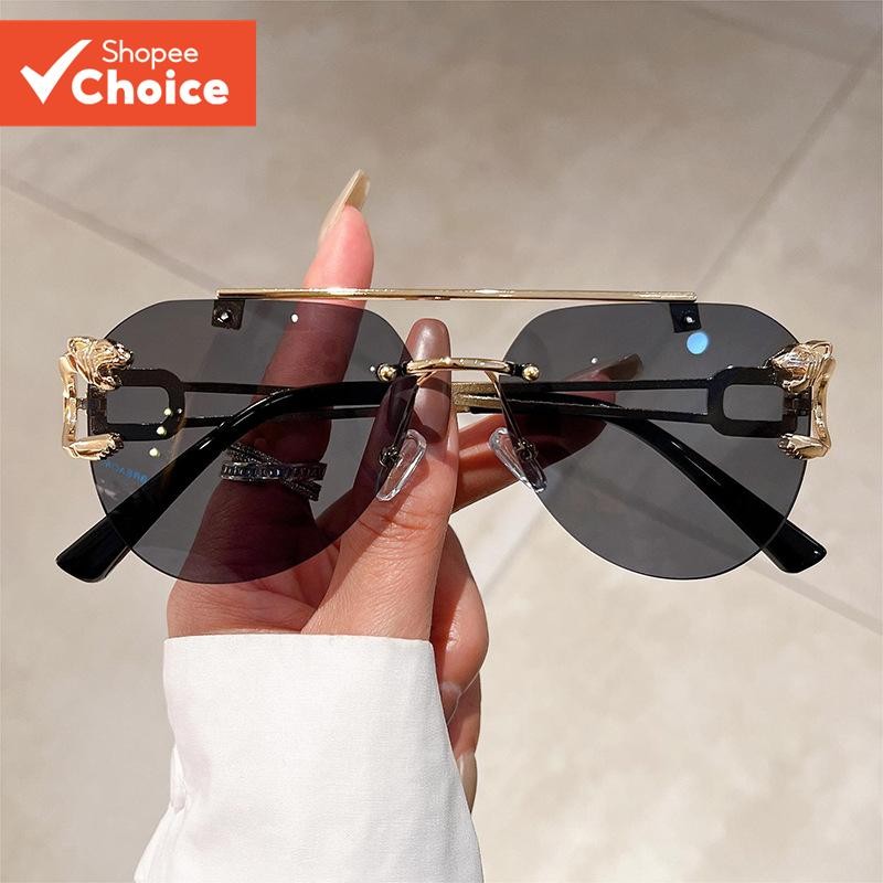 Luxo Sem Aro Vintage Óculos De Sol Feminino Oversized Moda UV400 Clássico Elegante