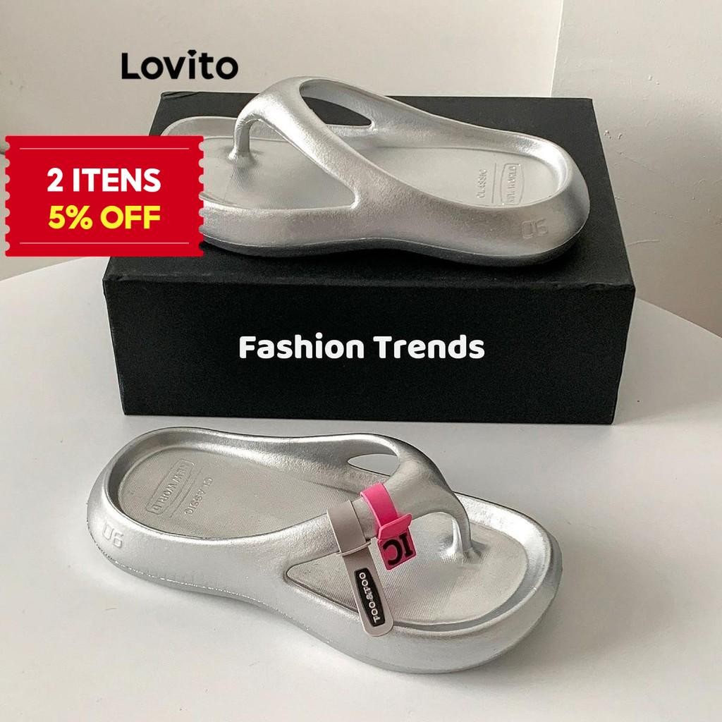 (Trendy) Lovito Casual Plain Label Eva Confortável Sola Grossa Estilo Coreano Sandália Plana para Mulheres LFA47046 - Women Shoes